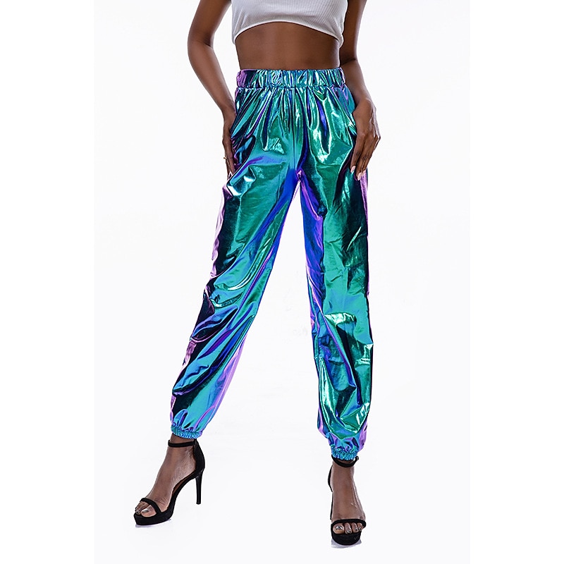 Women's Pants Cargo Pants Loose Pants Hip Hop Dance Costumes Spicy Girls Laser Holographic Shiny 1980s Silver Black Golden Pink Brown4