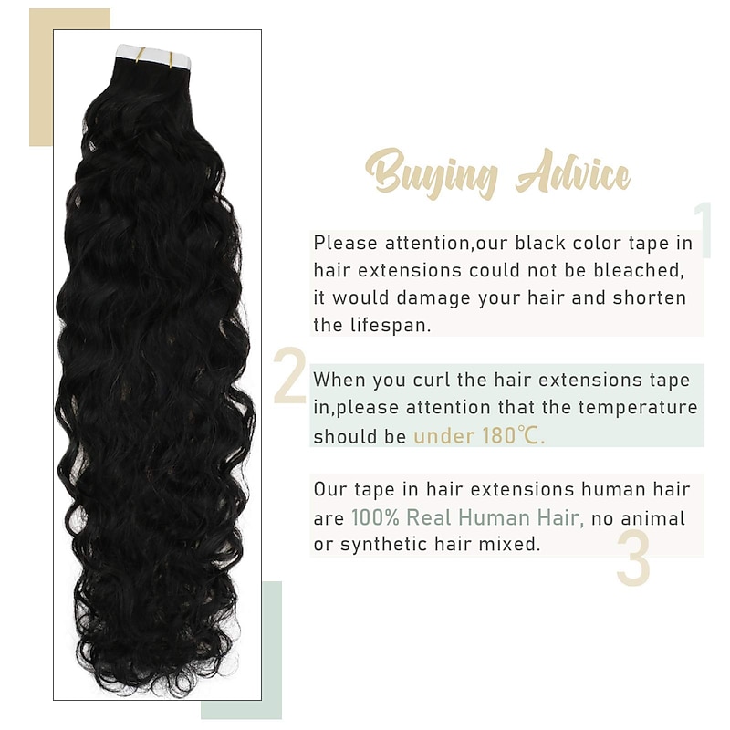Tape in Extensions Natural Wave 14inch 50Gram Natural Black Tape in Hair Extensions Real Human Hair Natural Wavy Hair Extensions4