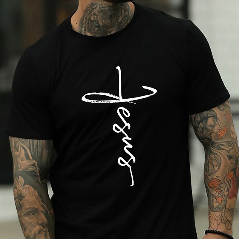 Men's Christian Faith Jesus Cross Graphic T-Shirt Short Sleeve Blue3