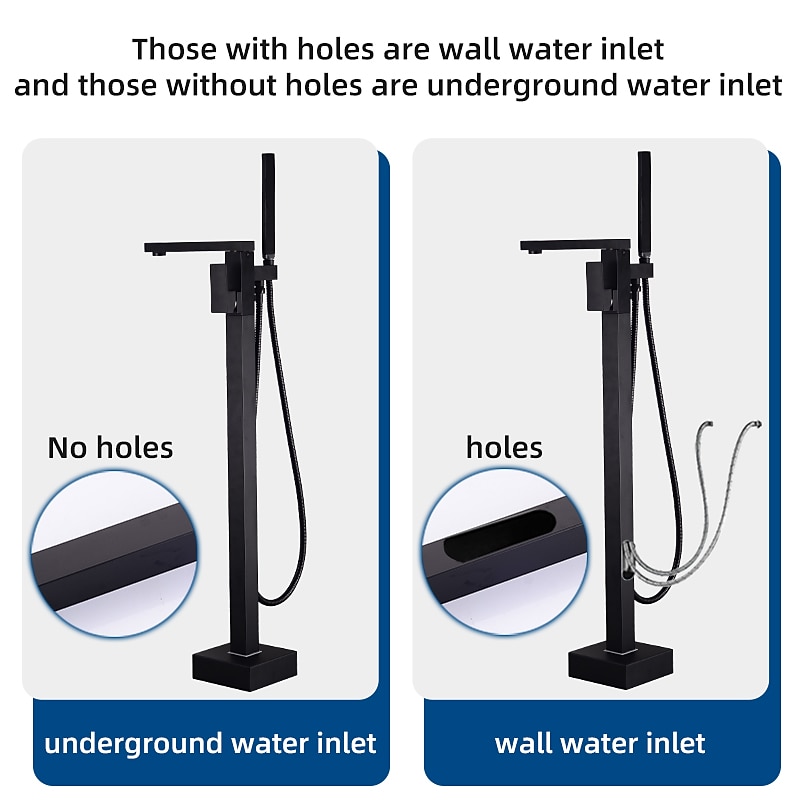 Freestanding Bathtub Faucet, 360° Swivel Spout Floor Mount Standing Tub Filler Single Handle Brass Tap with Hand Shower Sprayer4