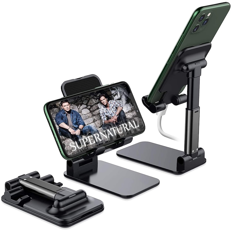 Foldable Mobile Phone Holder Stand Retractable Adjustable Phone Holder Cradle for iPhone 13 12 11 Pro Max X iPad and All Smartphones Adjustable Metal Desk Desktop Tablet Universal Cell Phone Holder2