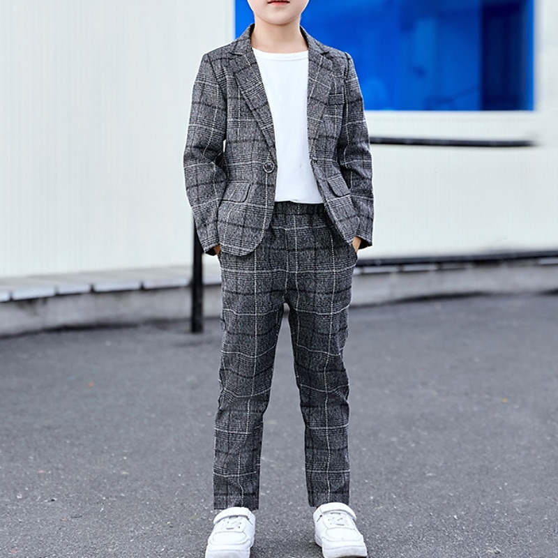 3 Pieces Ring Bearer Suit Boys Kids Suit Formal Suit Suit & Blazer Clothing Set School Party Street Basic Formal Gentle Plaid Gray Polyester