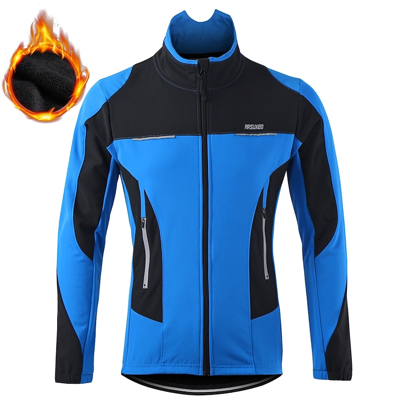 Arsuxeo Men's Cycling Jacket Windbreaker Fleece Jacket Winter Thermal Warm Windproof Fleece Lining Breathable Bike Jacket Mountain Bike MTB Road Bike Cycling City Bike Cycling Blue Orange Red Bike3