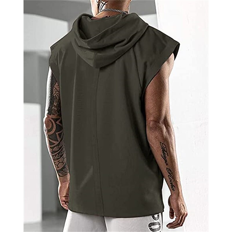 Men's T Shirt Tank Top Hoodie Short Sleeve Hooded Summer Plain Fashion Classic Casual Outdoor Street Casual Black White Army Green Top Tee for Men3