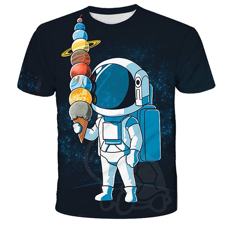 Boys 3D Astronaut T shirt Short Sleeve 3D Print Summer Spring Active Sports Fashion Kids 3-12 Years Outdoor Daily Indoor Regular Fit