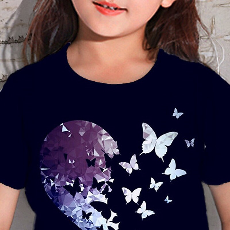 Girls' 3D Animal Butterfly Heart T shirt Short Sleeve 3D Print Summer Spring Active Fashion Cute Polyester Kids 3-12 Years Outdoor Daily Indoor Regular Fit3