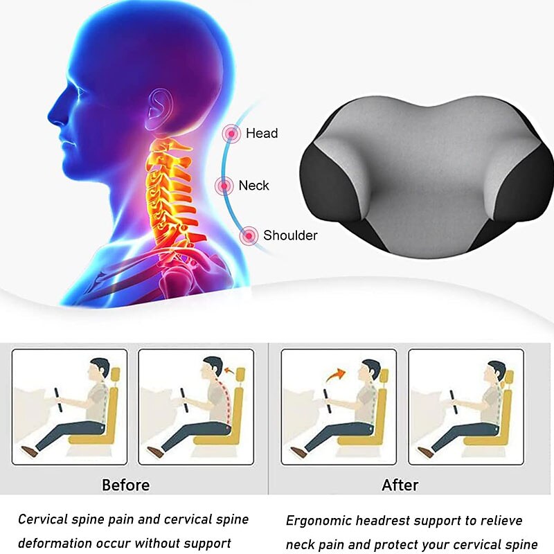 StarFire Car Seat Headrest Pillow Ergonomic Design Memory Foam Neck Support Pillow Head for Support Necks Shoulder Head for Sleeping Resting in Car Office Home 1Pack3