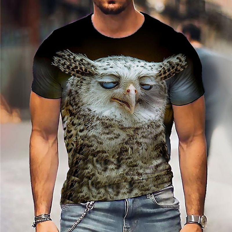 Men's Graphic Owl Pig T Shirt Funny T Shirts Short Sleeve T shirt 3D Print Crew Neck Shirt Sports Designer Classic Daily Sports Weekend Black / Gray Black Summer Clothing Apparel S M L XL XXL 3XL3