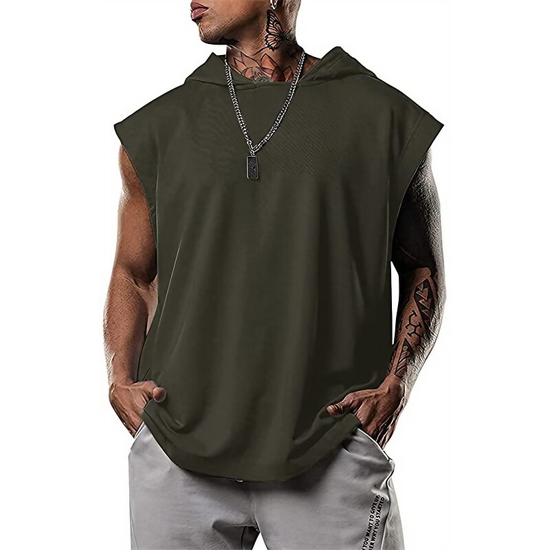 Men's T Shirt Tank Top Hoodie Short Sleeve Hooded Summer Plain Fashion Classic Casual Outdoor Street Casual Black White Army Green Top Tee for Men