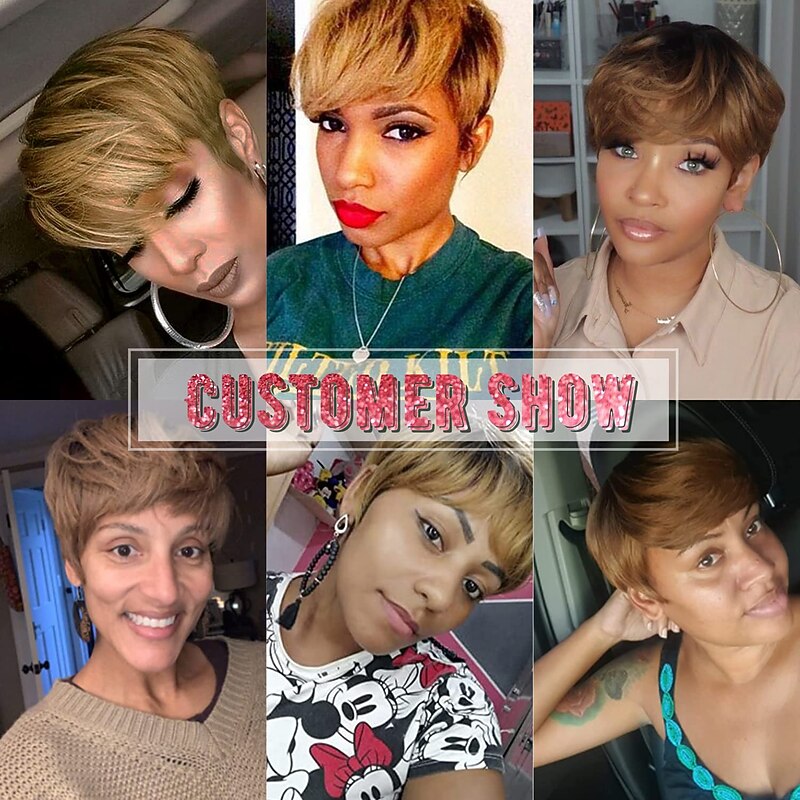Piexie Cut Wigs for Women Short Pixie Cut Wig With Bangs Gradient Brown Natural Straight Hair Synthetic Wig For Women Layered Wavy Wigs Cute Everyday Wear Wigs2
