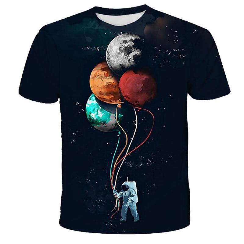 Boys 3D Astronaut T shirt Short Sleeve 3D Print Summer Spring Active Sports Fashion Polyester Kids 3-12 Years Outdoor Daily Indoor Regular Fit