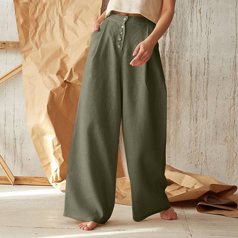 Women's Normal Culottes Wide Leg Wide Leg Cotton Linen Pants Fashion Full Length Mid Waist Plain Side Pockets Wide Leg Baggy Comfort Inelastic Casual Weekend Black Green Khaki Summer Spring &  Fall4