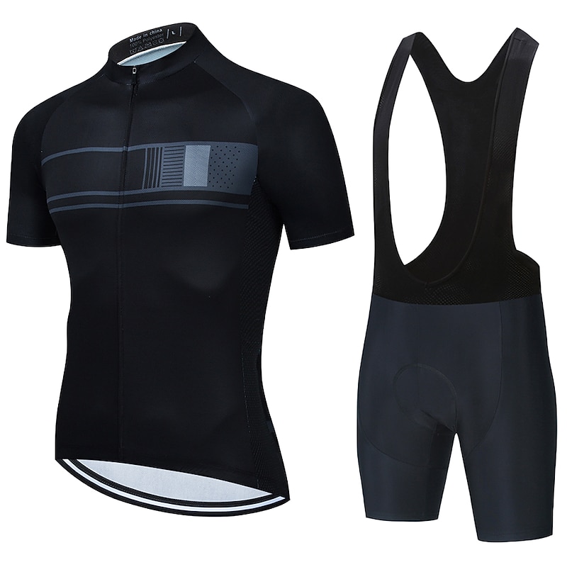 Men's Cycling Jersey with Bib Shorts Short Sleeve Mountain Bike MTB Road Bike Cycling Black Burgundy Blue Stripes Bike Clothing Suit 3D Pad Breathable Quick Dry Back Pocket Polyester Spandex Sports3