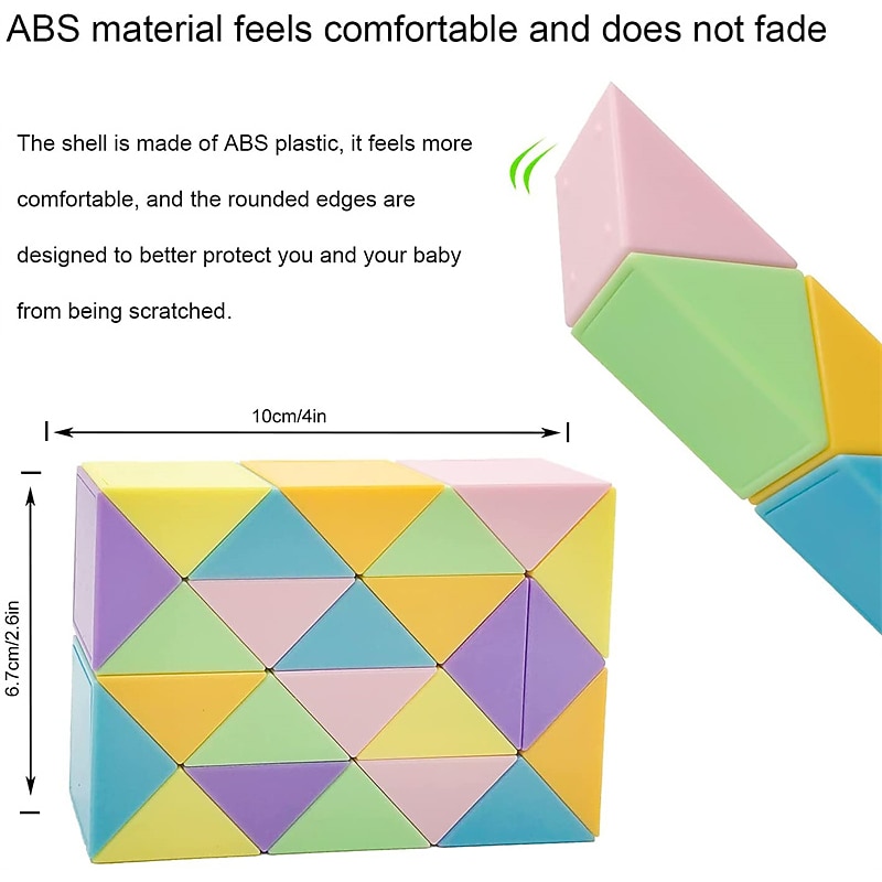 Toy Cube Twist Puzzle 24 Wedges, Large Size Macaron Magic Snake Toy Brain Teaser Stocking Stuffers Party Favors Game Goodie Bags Fillers for Teenagers Adults Teens4