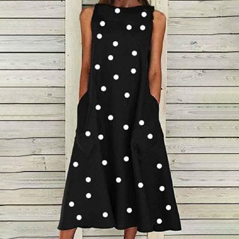 Women's Midi Dress Casual Dress Shift Dress Tank Dress Polka Dot Print Crew Neck Basic Daily Vacation Sleeveless Summer Spring2