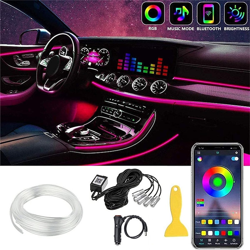 5-in-1 RGB LED Car Interior Lighting with App Controlled Flexible EL Wire Strip for Christmas Home Doecorations
