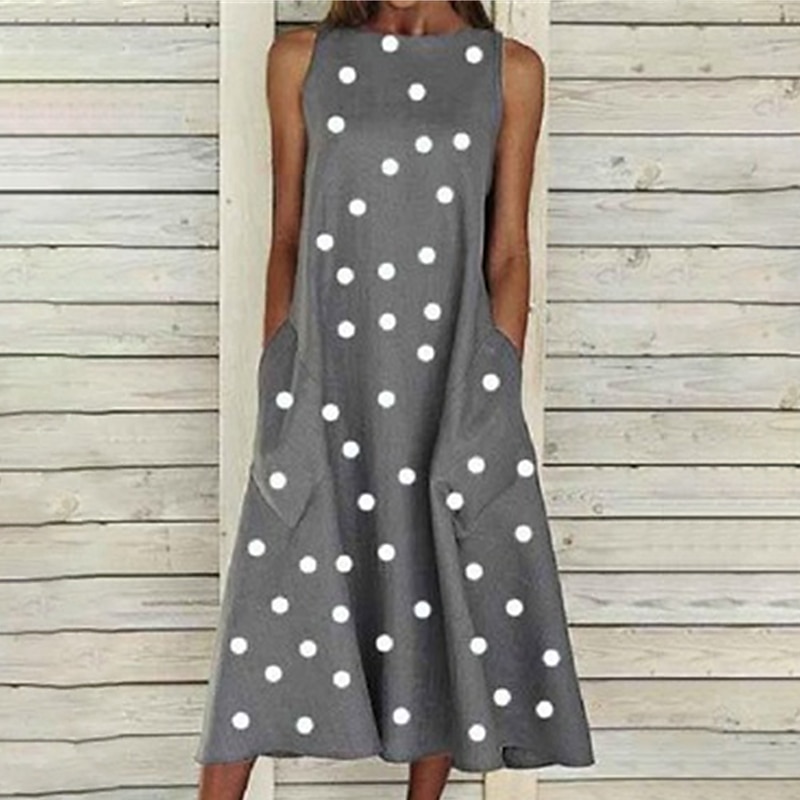 Women's Midi Dress Casual Dress Shift Dress Tank Dress Polka Dot Print Crew Neck Basic Daily Vacation Sleeveless Summer Spring