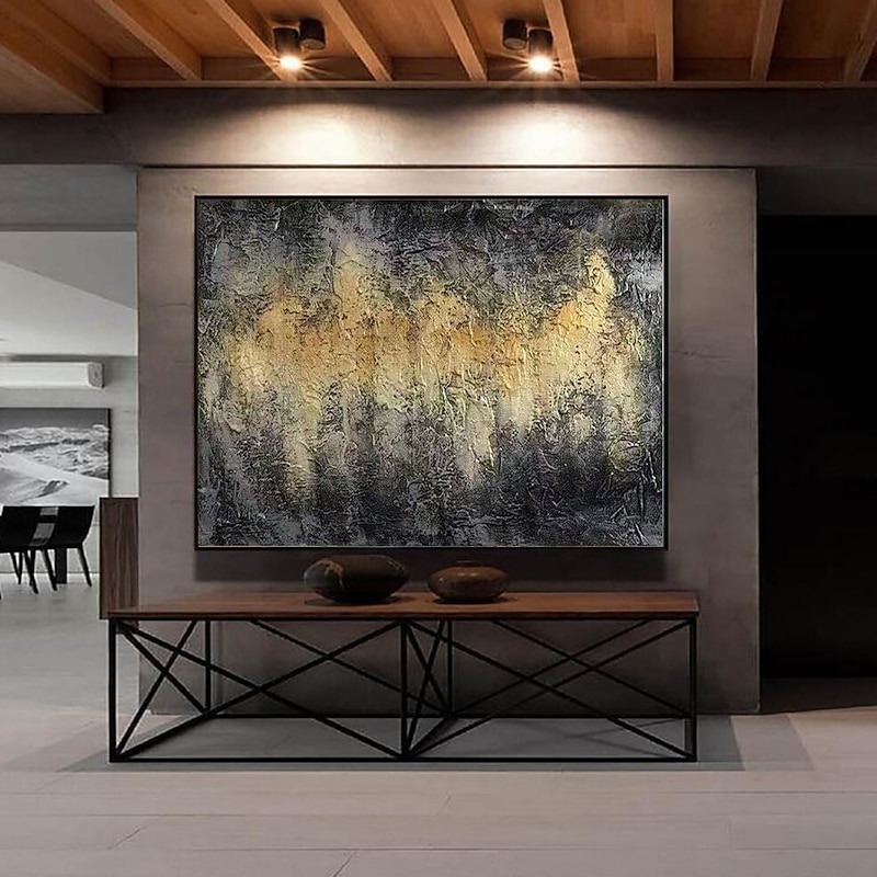 Abstract Oil Painting Canvas Wall Art Black Yellow  Abstract Decoration for Home Decor Rolled Frameless Unstretched