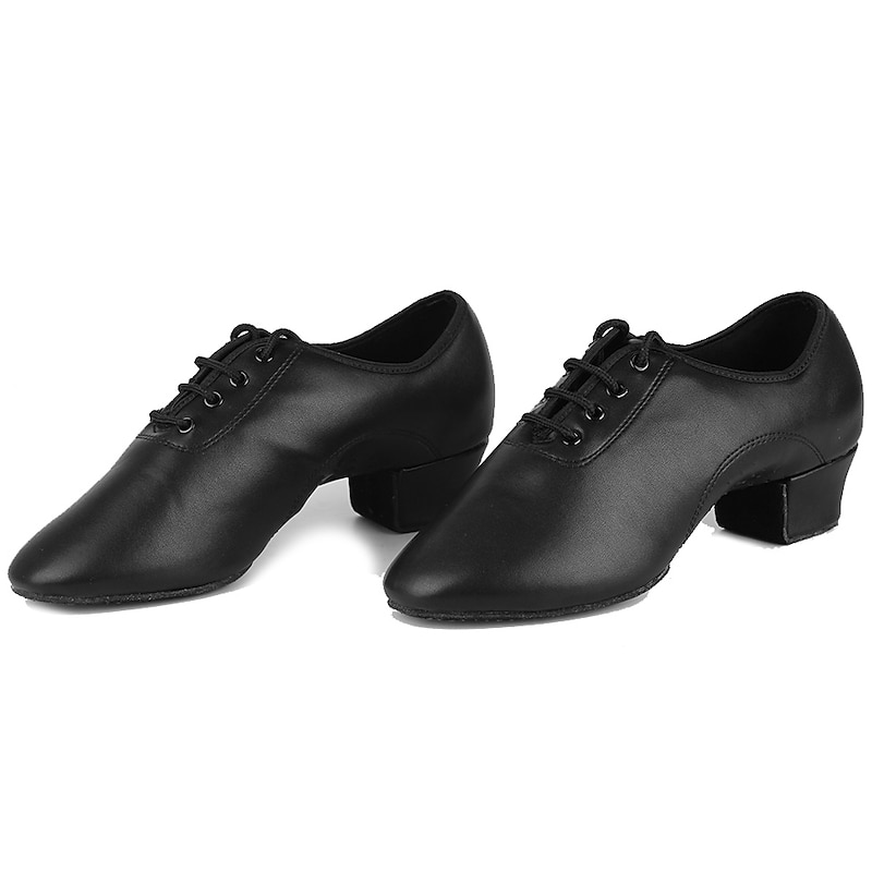 Men's Black Lace-Up Faux Leather Dance Shoes with Low Heel and Non-Slip Suede Sole for Ballroom and Latin Performance2