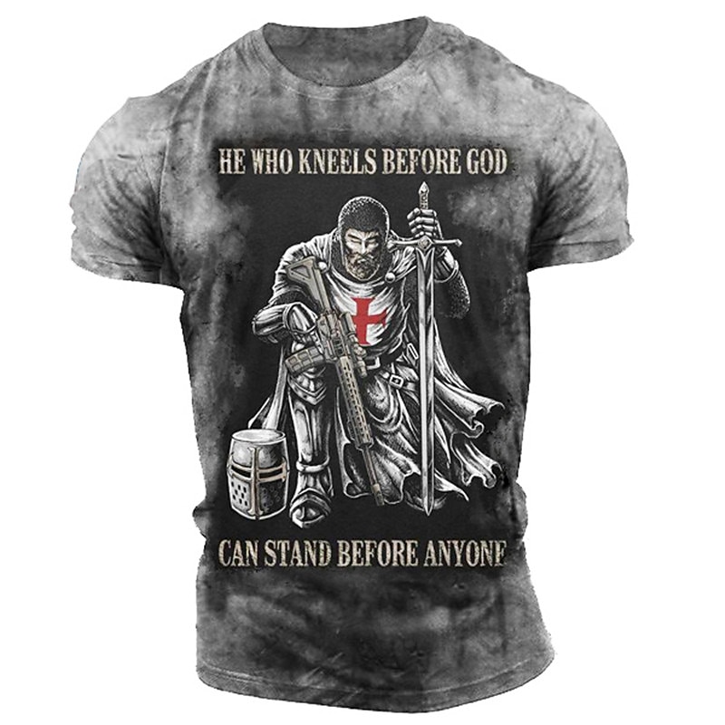 Men's Templar Cross Gothic Horror Soldier T Shirt Graphic Tee Slogan T Shirts Distressed T Shirt Short Sleeve T shirt 3D Print Crew Neck Shirt Vintage Fashion Designer Outdoor Casual Daily Red Blue