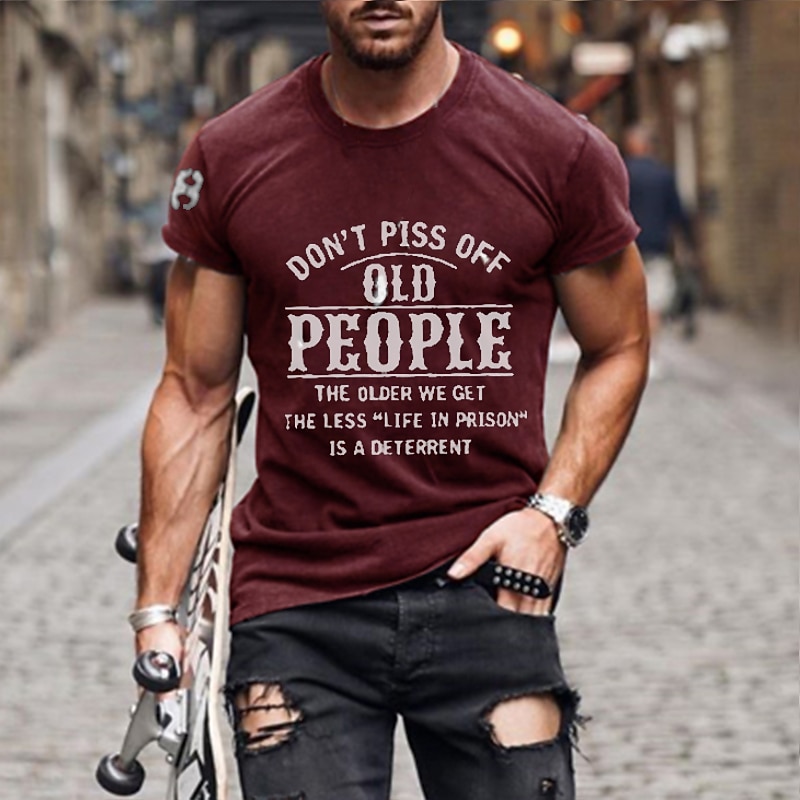 Men's Graphic T-Shirt: Funny Old People Quote Tee - 'Life in Prison' Humor Short Sleeve Top3