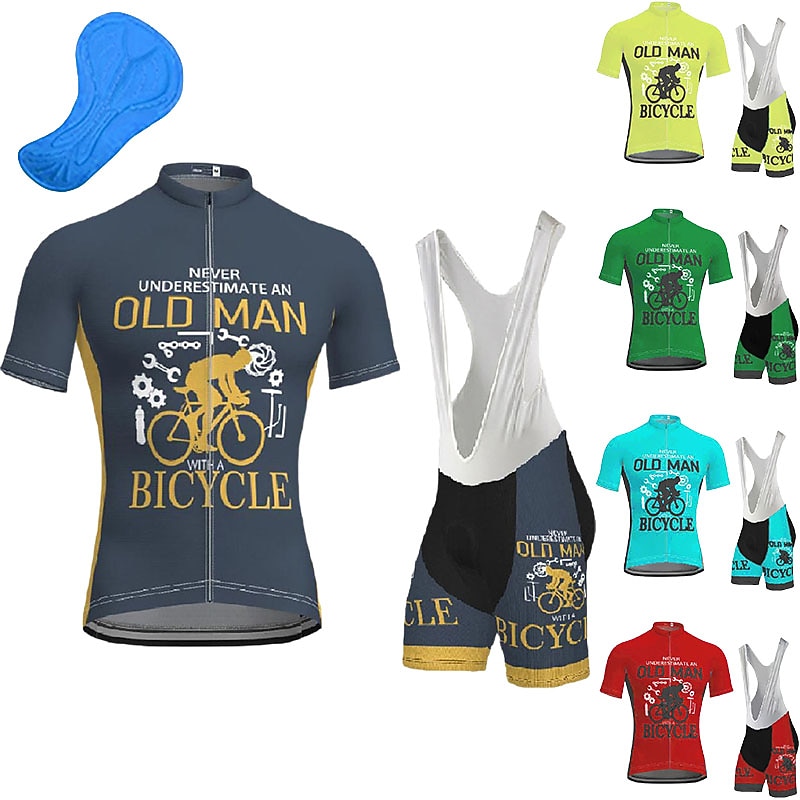 Men's Cycling Jersey with Bib Shorts Short Sleeve Mountain Bike MTB Road Bike Cycling Dark Navy Blue Gear Bike Clothing Suit 3D Pad Breathable Quick Dry Back Pocket Polyester Spandex Sports Letter