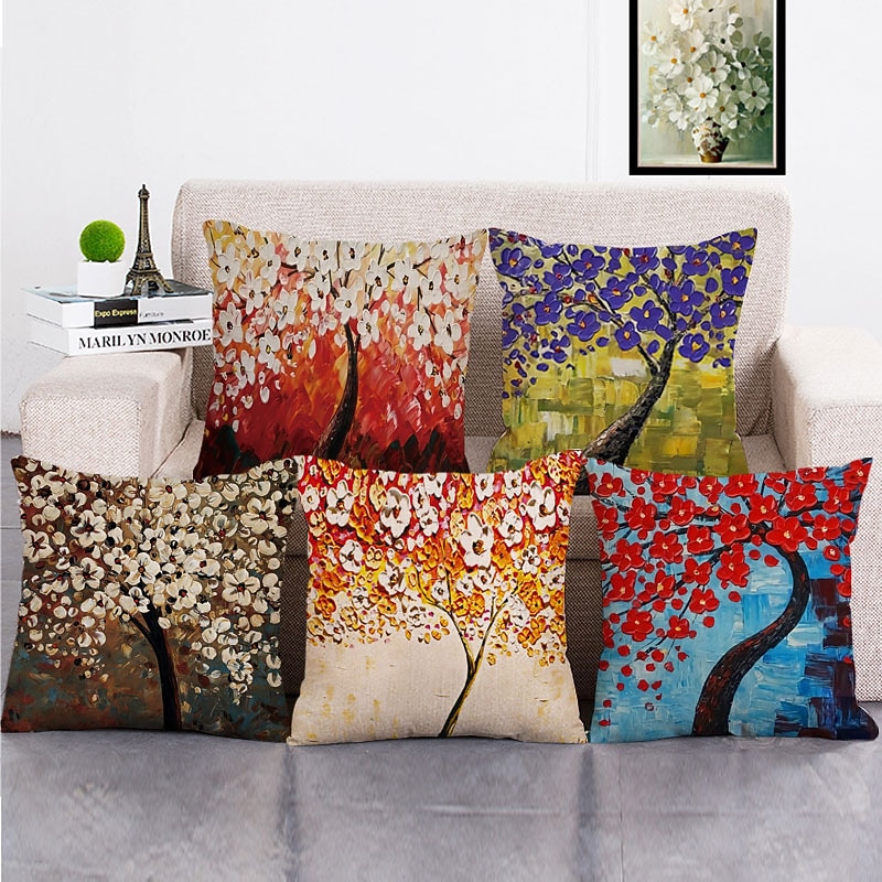 1 Set of 5 PCS Throw Pillow Covers Modern Oil Paitng Style Leaves  Decorative Throw Pillow Cushion for Room Decor Outdoor/Indoor Cushion for Sofa Couch Bed Chair3