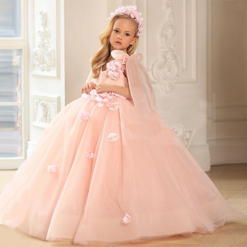 Girls' 3D Sequin Dress Sleeveless Summer Spring Wedding Party Birthday Elegant Princess Kids 3-12 Years Satin Organza