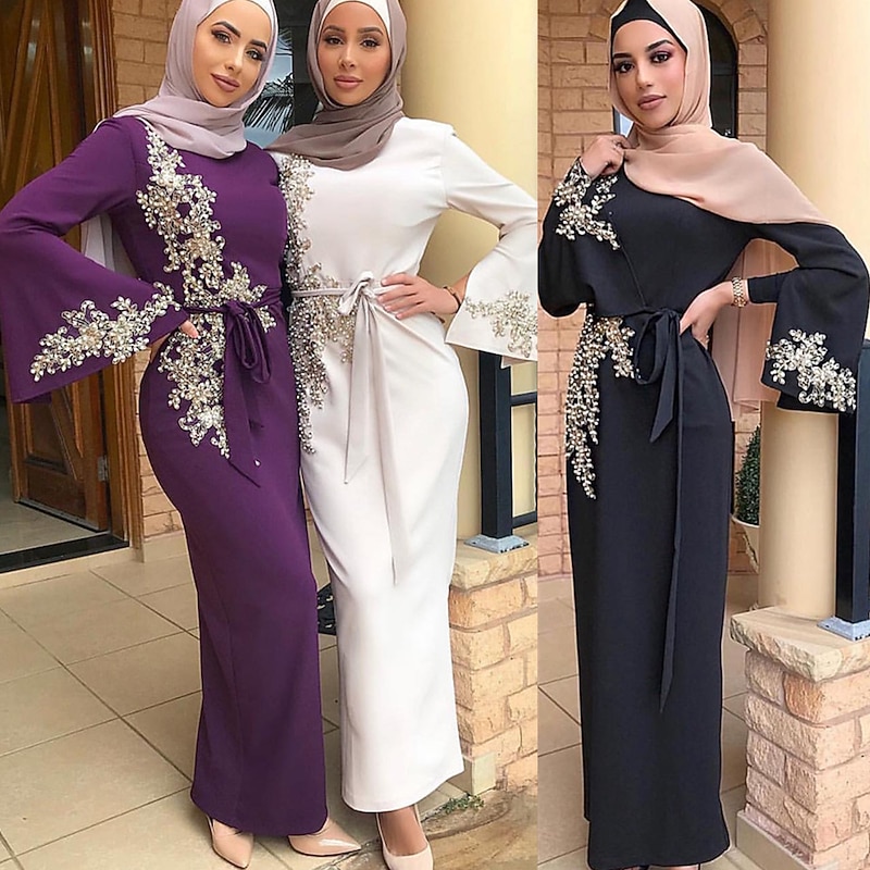 Women's Girls' Arabian Muslim Abaya Kaftan Dress For Natural Cosplay Hearts Abaya Adults Embellished&Embroidered Dress Party, Ceremony, Festival