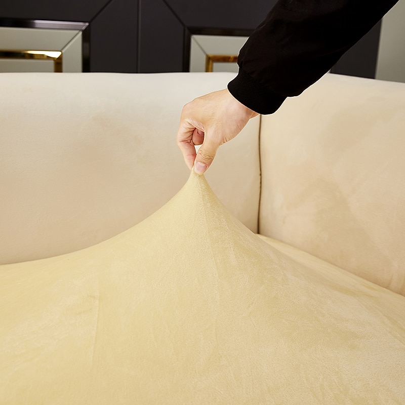 Stretch Sofa seat Cushion Cover Velvet Slipcover Elastic Couch Armchair Loveseat 4 or 3 Seater Grey Burgundy Red Black Blue Plain Solid Soft Durable Washable2