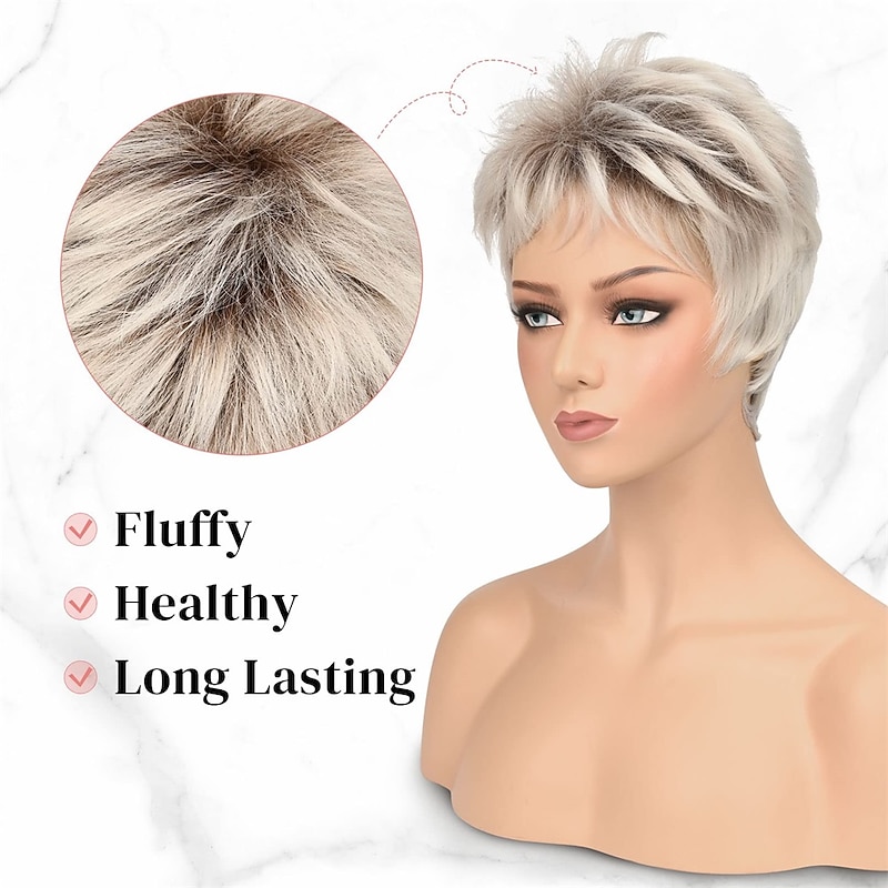 Piexie Cut Wigs for Women Short Pixie Cut Wig For White Ladies Short Hair Wig With Bangs Free Straight Hair Synthetic Wig For Everyday Use Party4