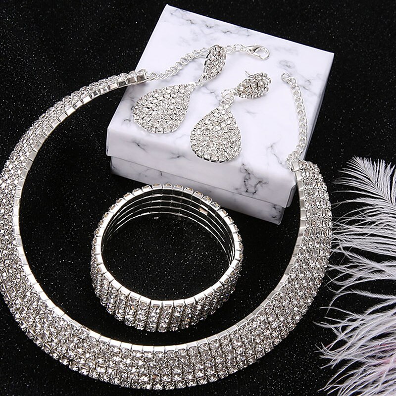 Bridal Jewelry Sets Four-piece Suit Chrome Rings 1 Necklace 1 Bracelet Earrings Women's Stylish Elegant Fashion Cute Cool Retro Precious irregular Jewelry Set For Party Wedding Gift / Engagement4