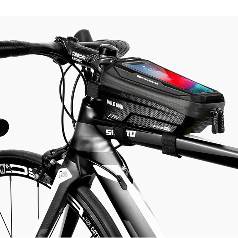 WILD MAN 1 L Bike Frame Bag Top Tube Touchscreen Reflective Waterproof Bike Bag PU Leather TPU EVA Bicycle Bag Cycle Bag Cycling Outdoor Exercise