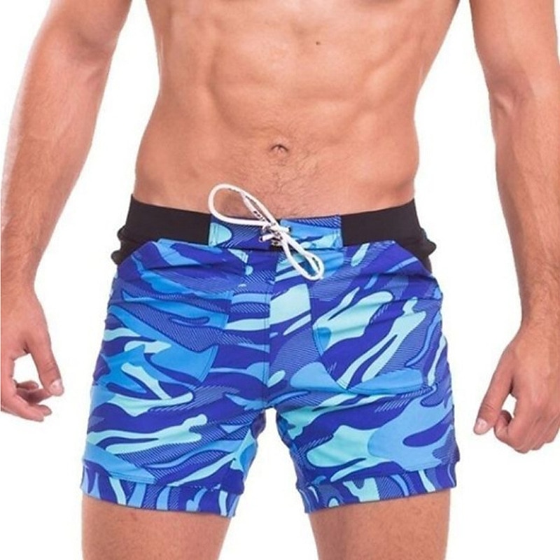 Men's Board Shorts Swim Shorts Swim Trunks Summer Shorts Beach Shorts Patchwork Elastic Waist Camouflage Quick Dry Short Daily Gym Bathing Chic & Modern Casual / Sporty Blue Light Grey Micro-elastic2