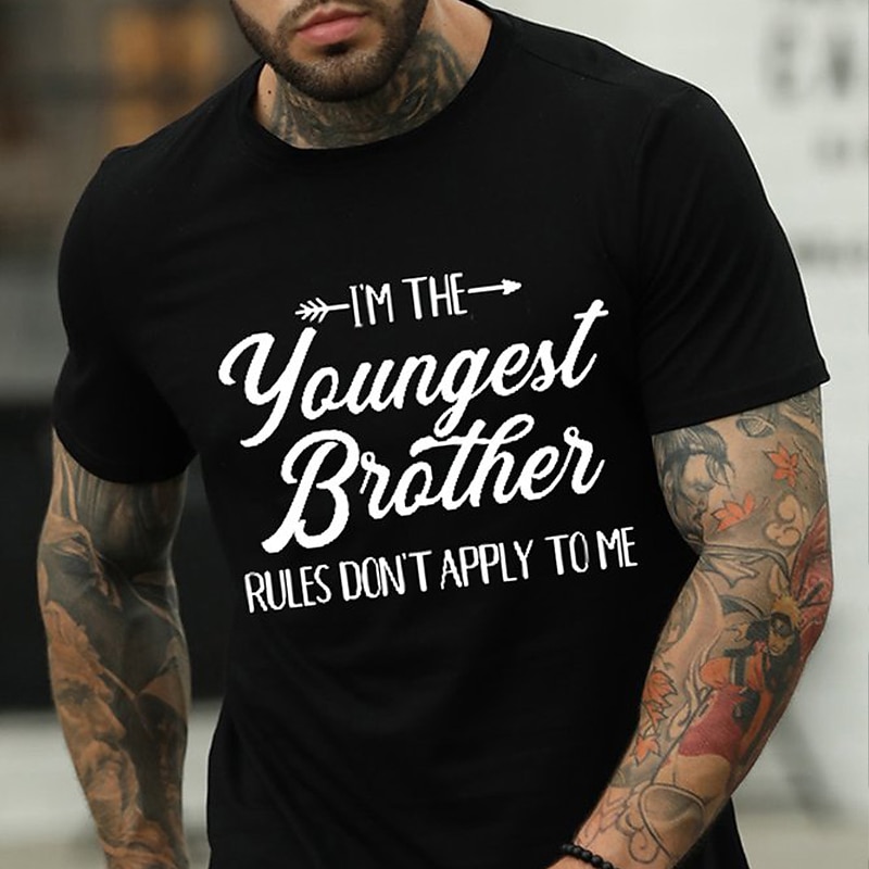 Men's Youngest Brother Rules Don't Apply To Me Funny Graphic Short Sleeve T-Shirt2
