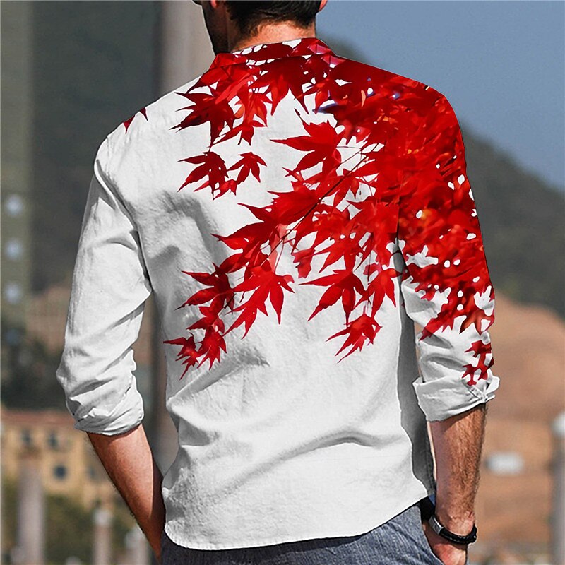 Men's Leaves Tropical Plants Shirt Summer Hawaiian Shirt Aloha Shirt Long Sleeve Shirt Stand Collar Fashion Designer Casual Outdoor Vacation Casual Red 3D Print S M L2
