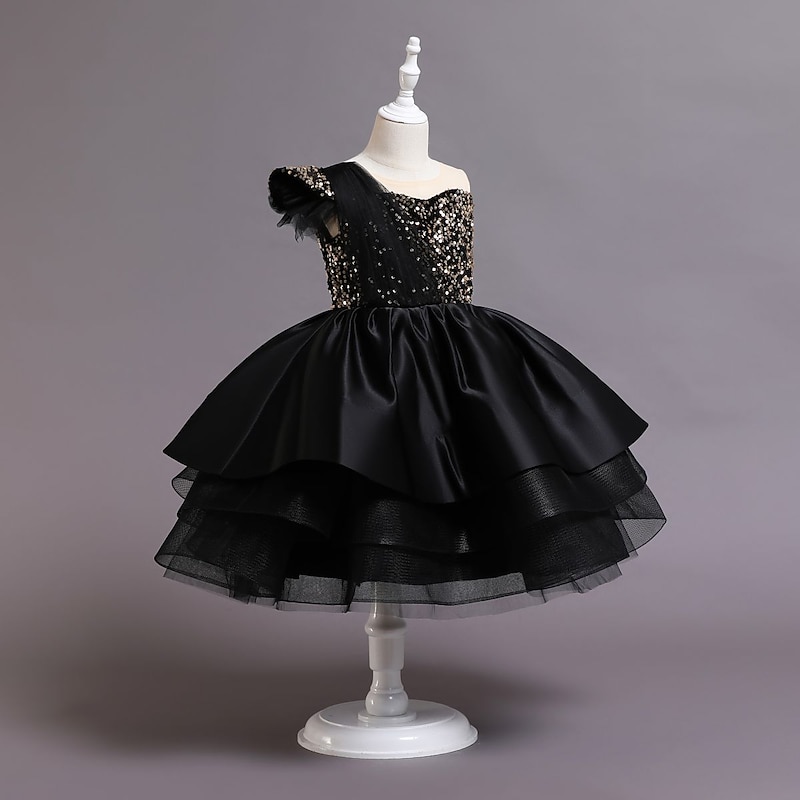 Kids Toddler Girls' Dress Sequin Sleeveless Performance Special Occasion Sequins Mesh Princess Sweet Polyester Knee-length Skater Dress Summer Spring 1-5 Years Black Red Navy Blue2