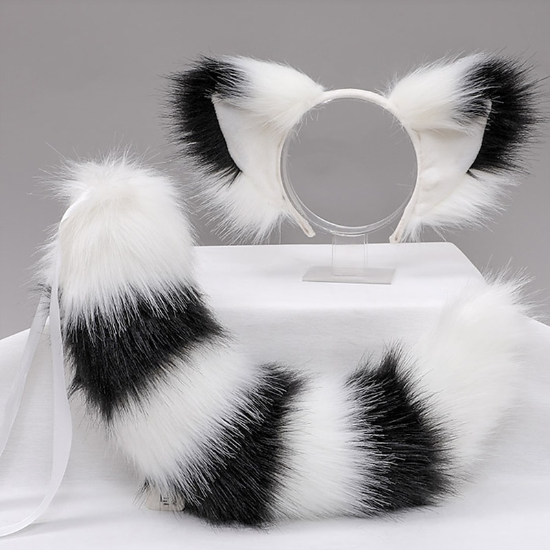 Plush Animal Ears Headdress  Carnival Cosplay Tail Accessories Hand-made Fox Ears Headband Fox Tail Suit