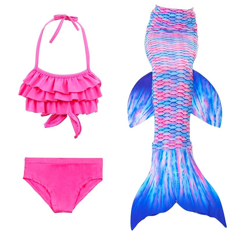 Kids Girls' Three Piece Mermaid Swimwear Swimwear Bikini Bikini Swimming Children's Day Color Block Cute Sexy Print Bathing Suits 3-10 Years Summer Rainbow3
