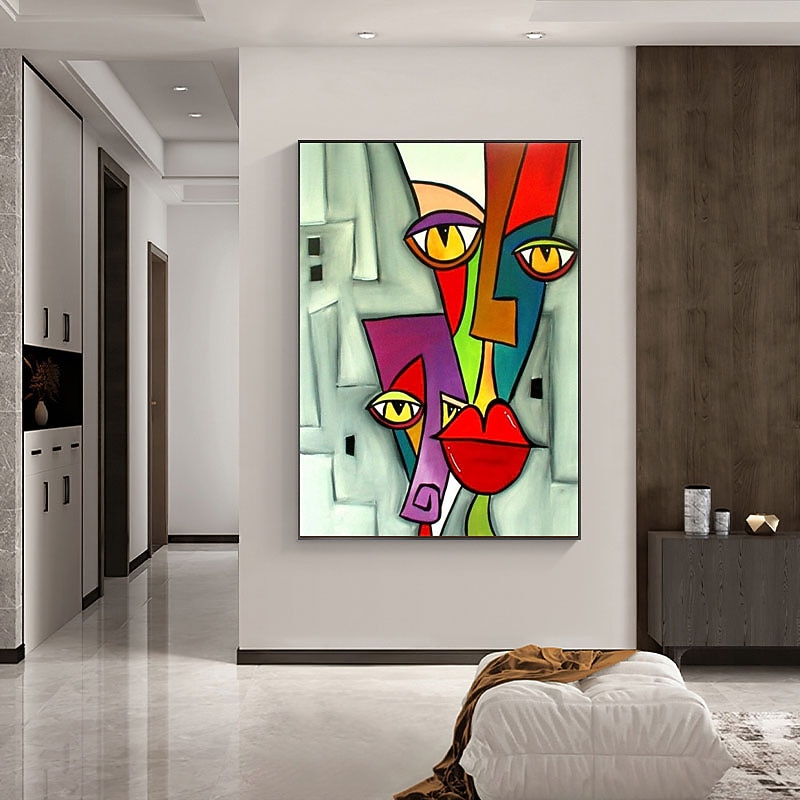 Oil Painting Hand Painted Vertical Abstract People Classic Modern Rolled Canvas (No Frame)3