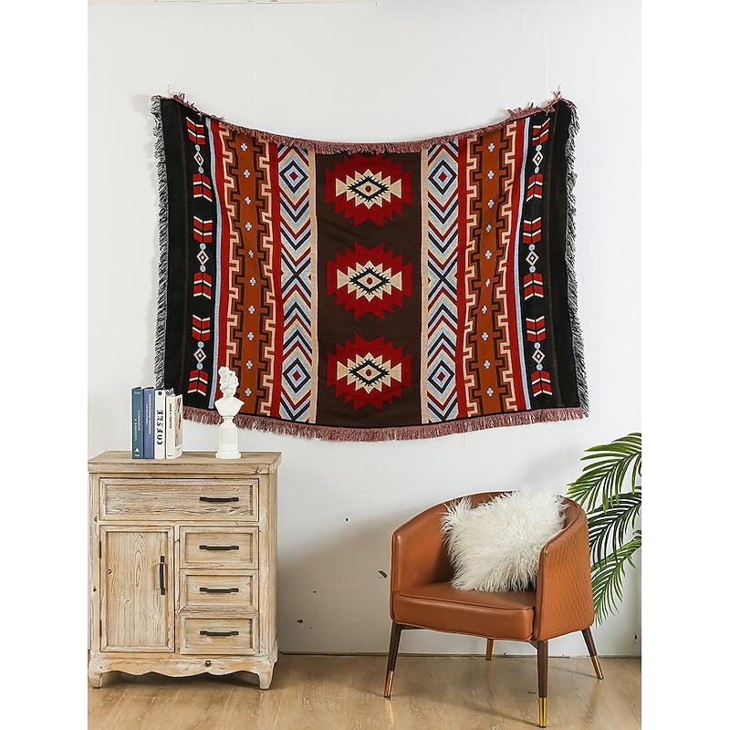 Boho Throw Blanket, Colorful Chenille Woven Bohemian Sofa Slipcover Recliner Loveseat Furniture Cover Aztec Hippie Throws Blankets2