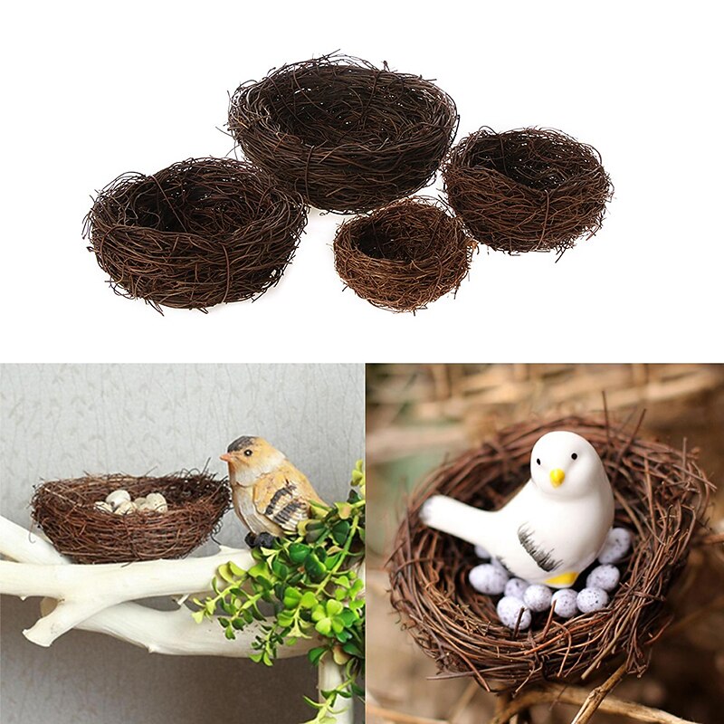 4 Sizes Artificial Rattan Bird Nest with Eggs Holder DIY Handmade Birdcage Easter Window Decor Birdhouse Eggs Storage Basket3