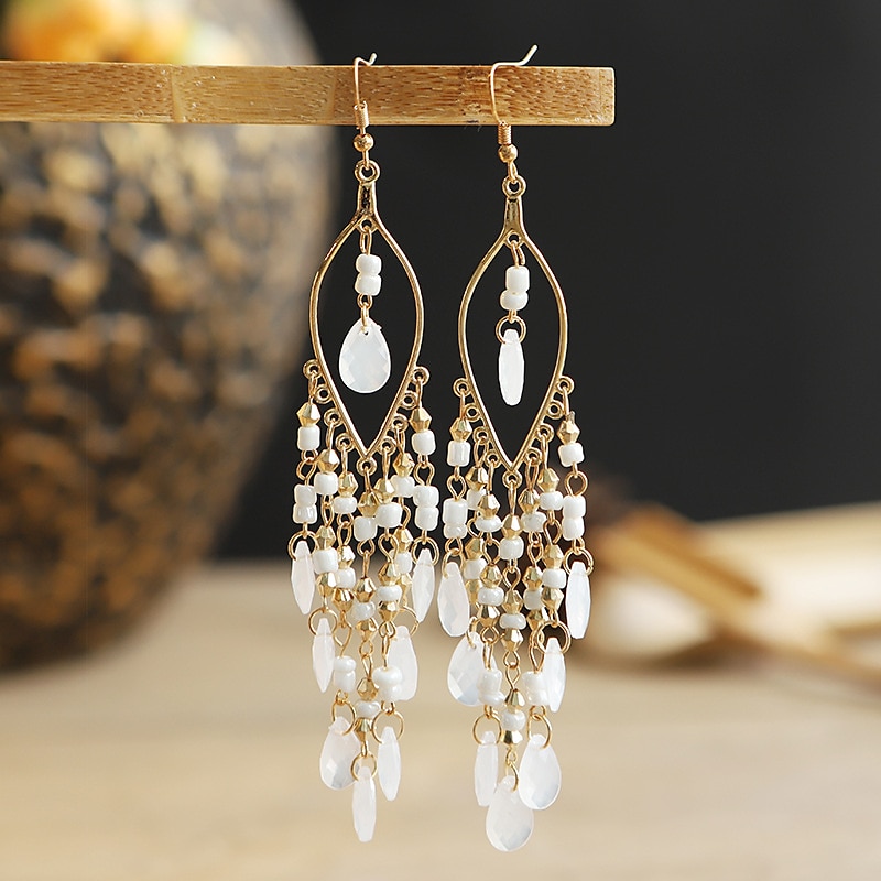 Women's Drop Earrings Geometrical Drop Stylish Simple Boho Earrings Jewelry Beige / White / White / Black For Party Holiday 1 Pair4