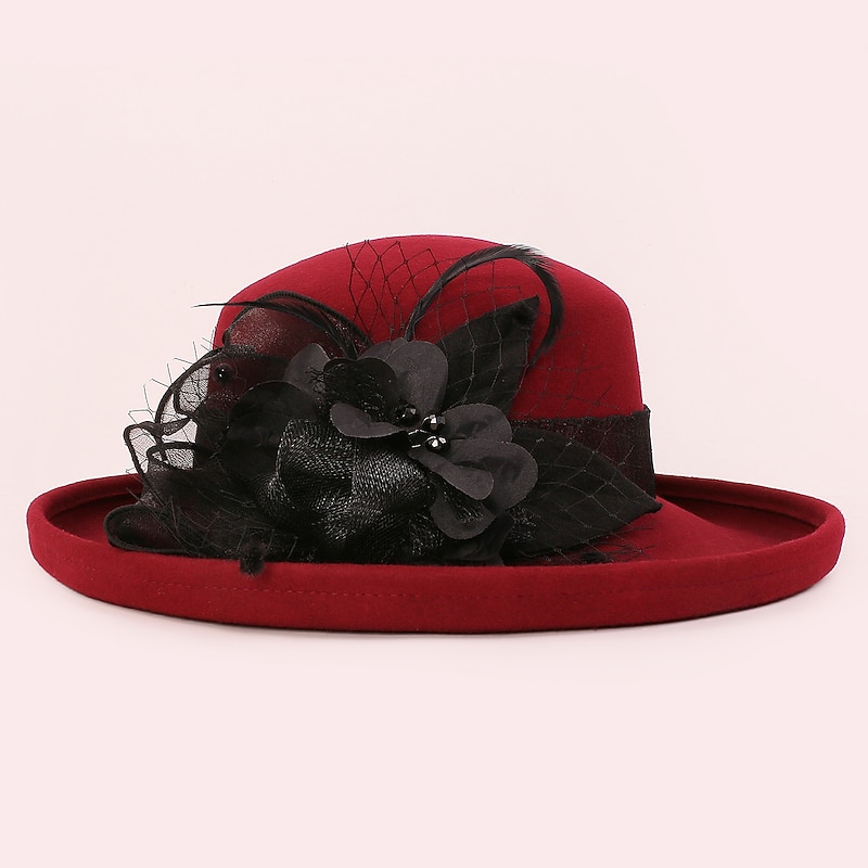 Vintage Style Elegant 100% Wool Hats with Feather / Ribbons / Floral 1pc Special Occasion / Party / Evening Headpiece