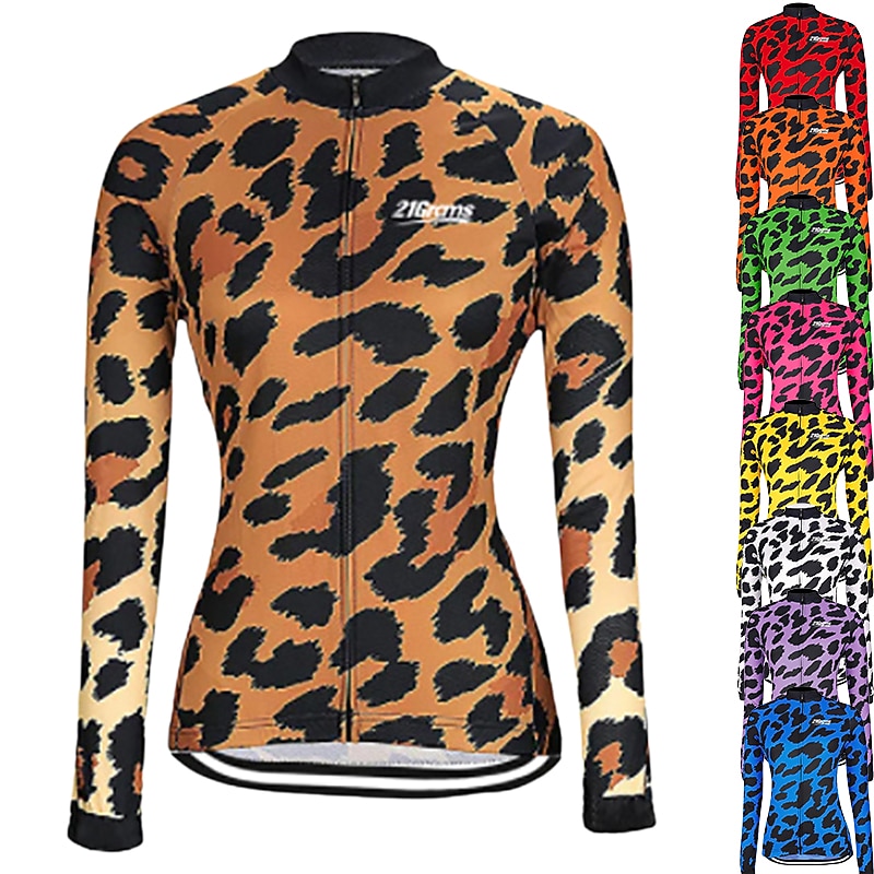 Women's Cycling Jersey Leopard Patterned Funny Long Sleeve Bike Jersey Top with 3 Rear Pockets Mountain Bike MTB Road Bike Cycling Thermal Warm Quick Dry Anatomic Design Reflective Strips Sports