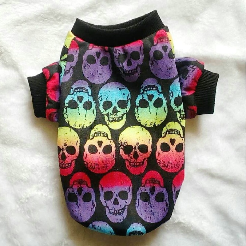 Dog Shirt Sweatshirt Skull Dog Clothes Puppy Clothes Dog Outfits Multicolor Black Sweatshirts  Dog XS4