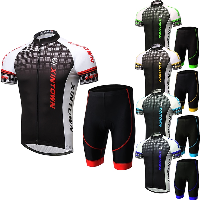 21Grams Men's Short Sleeve Cycling Jersey with Shorts Summer Lycra Black / Red Black / Yellow Green Gradient Bike Clothing Suit Breathable Ultraviolet Resistant Quick Dry Back Pocket Limits Bacteria