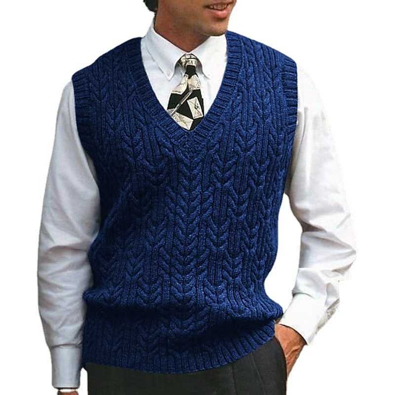 Men's Sweater Sweater Vest Pullover Cable Knit Knitted Solid Color V Neck Stylish Vintage Style Formal Outdoor Clothing Apparel Winter Fall Black Wine S M L3
