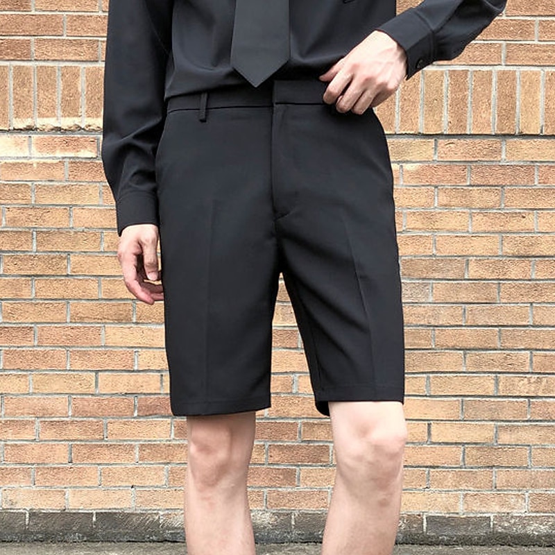 Men's Dress Shorts Bermuda shorts Work Shorts Pleated Shorts Pleated Pocket Plain Comfort Breathable Knee Length Casual Daily Stylish Chic & Modern Black White Micro-elastic3
