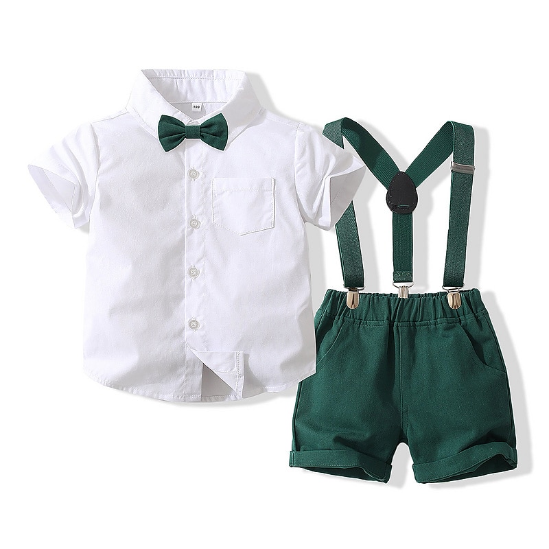 2 Pieces Ring Bearer Suit Boys Kids Toddler Shirt & Shorts Clothing Set Outdoor Party Cute Cool Gentle Solid Color White Cotton